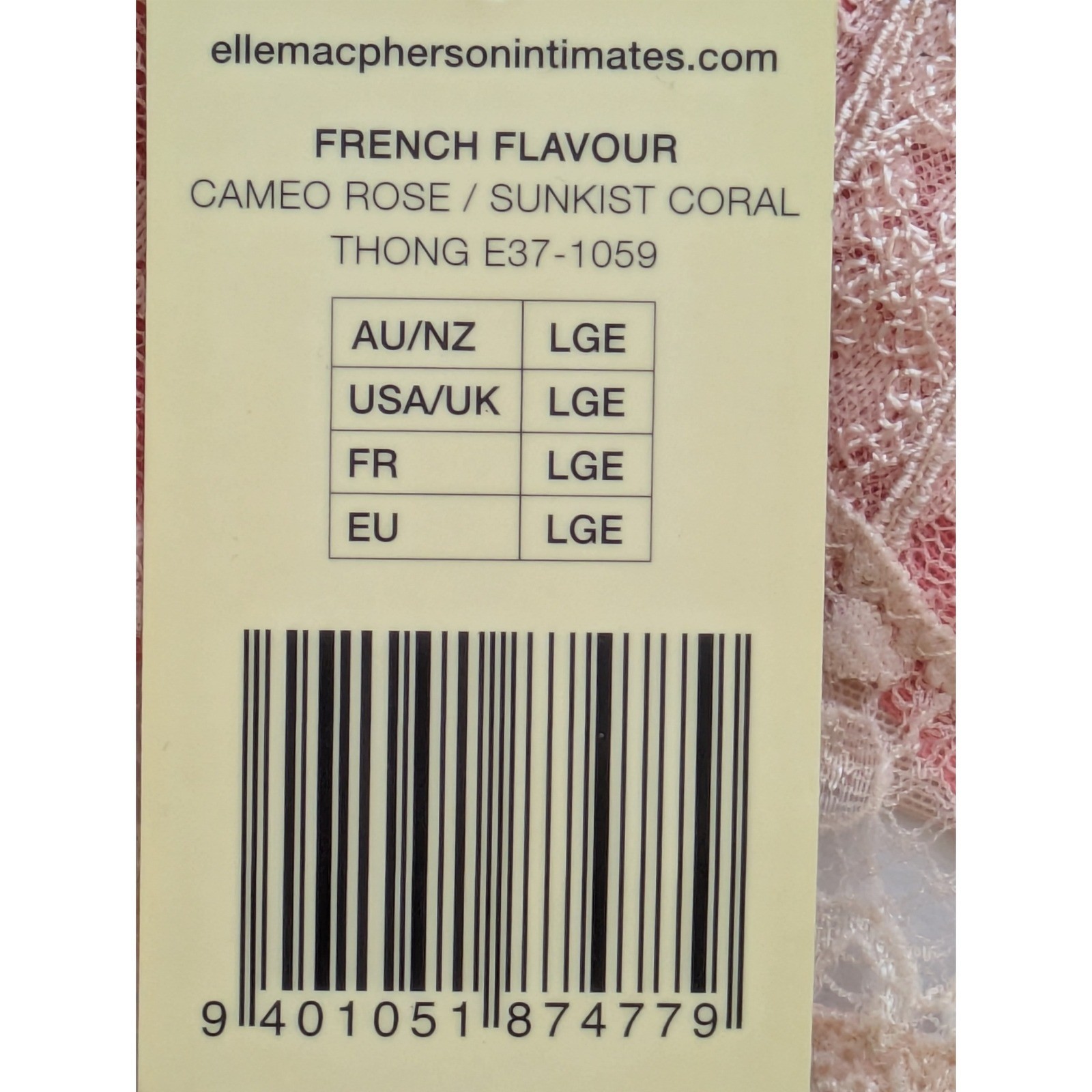 Elle MacPherson Lace Thong Size Large Cameo Rose NWT