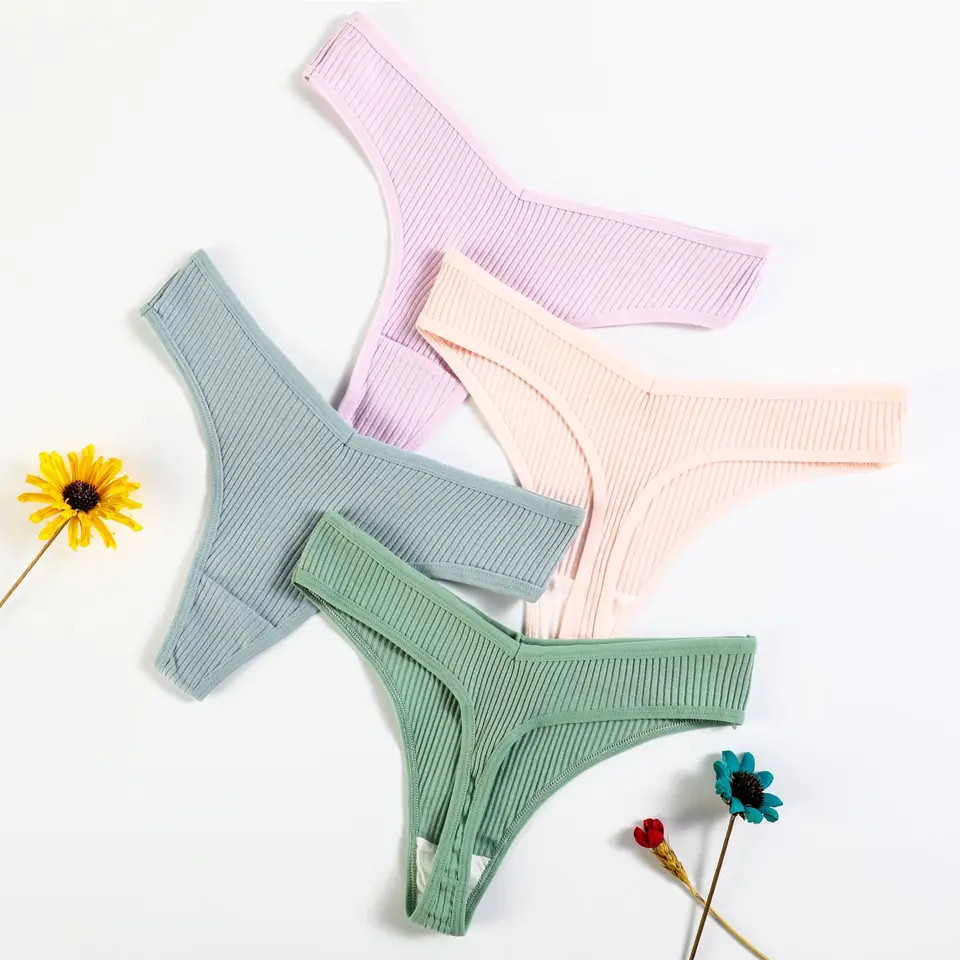 Cotton Thong Panties Low Rise Womens G String Soft Stretch Comfort 10 Pcs