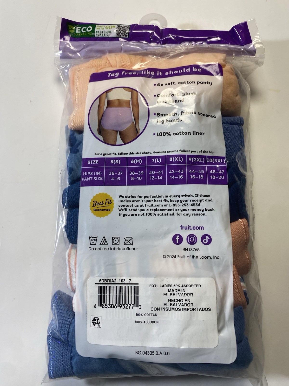Fruit Of The Loom 6 Pair Size 7 Breathable Cotton Panties Briefs Assorted Color