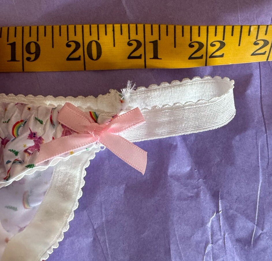 Handmade Shiny satin string bikini panties Satin Gusset Unicorn Rainbow 2XL