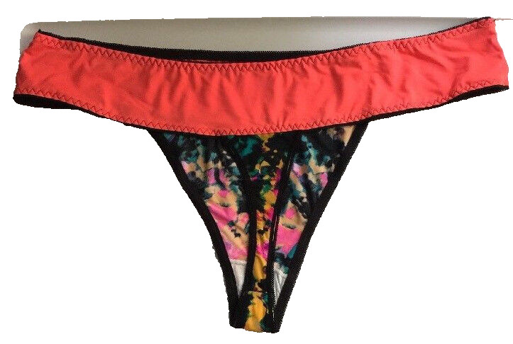 Electric Orange Thong Panties Size 4X/11 Multi Colored Floral Body Solid Waist