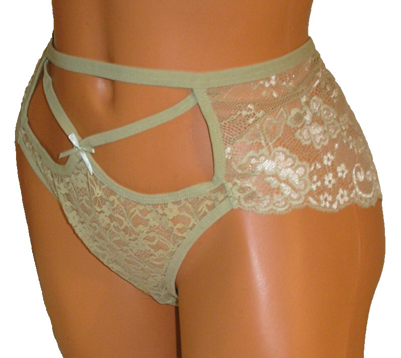 Panties Lingerie Open & Strap Front Green Lace Hipster, XXL Adult Gift