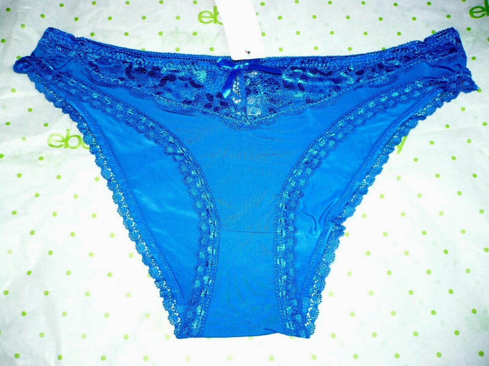 Hers By Herman Microfiber & Lace Bikini Panties LARGE Solid Blue 1 Pair New