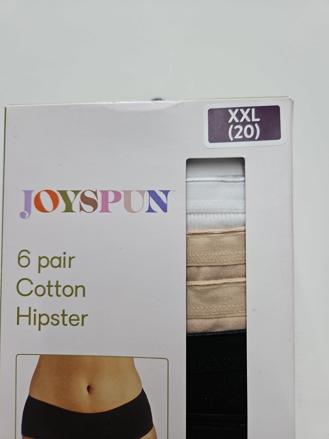 Joyspun 6 Pair Cotton Hipster XXL Black White And Tan