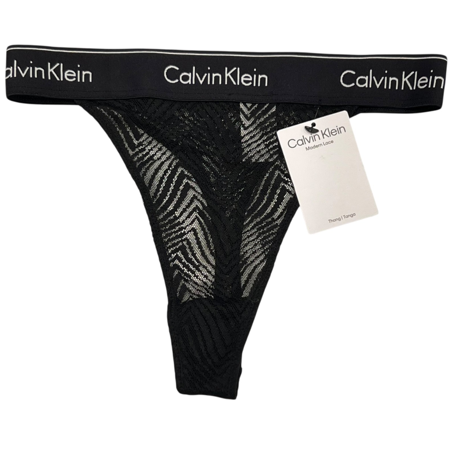 NWT CALVIN KLEIN Thong Sz XS-S-M-L Black Logo Lace #1