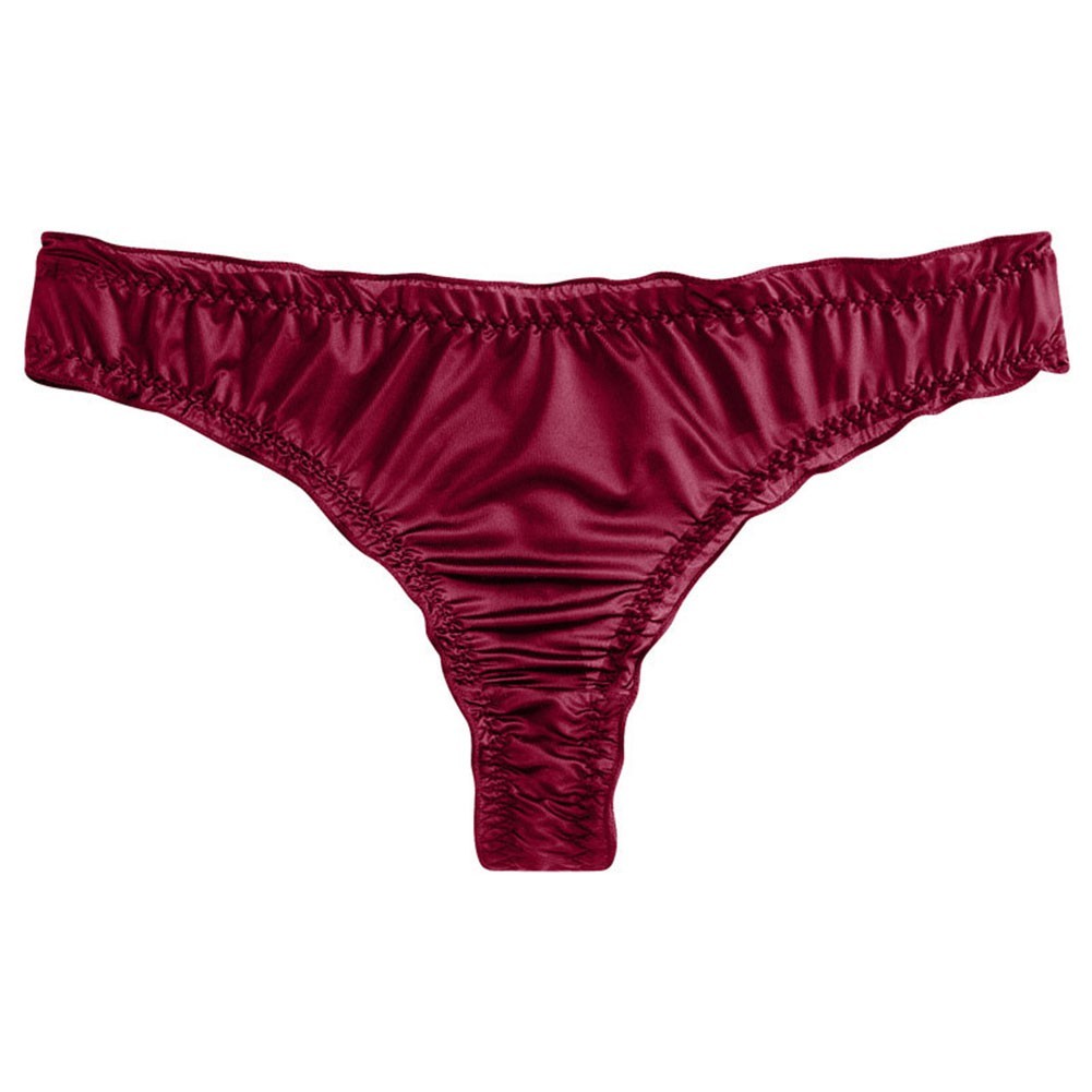 Elegant Satin Ruffle Thong Briefs Premium Ice Silk Cotton Lingerie for Women
