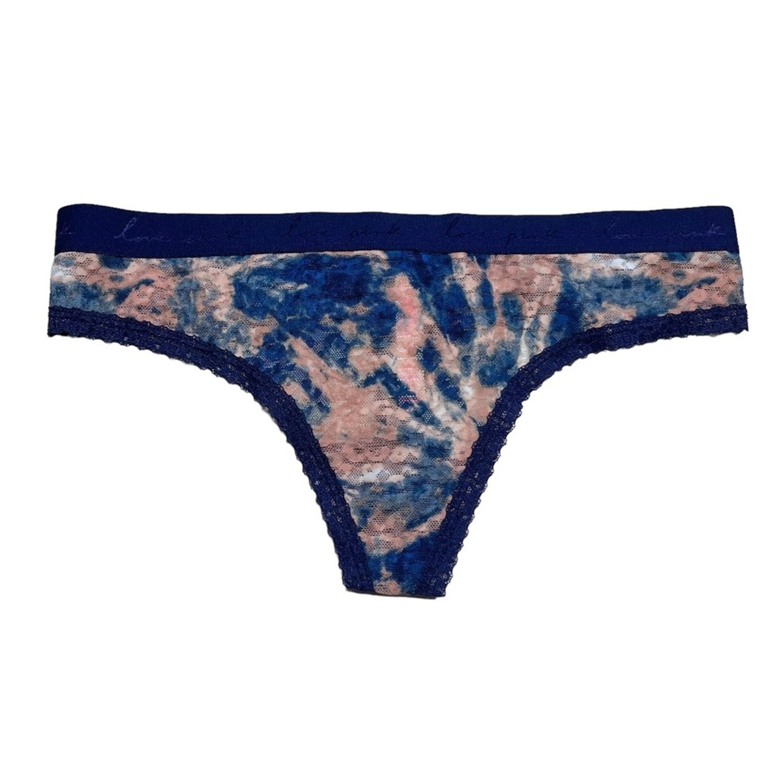 Victoria’s Secret PINK animal jacquard lace thong peach blue tie dye Size Medium
