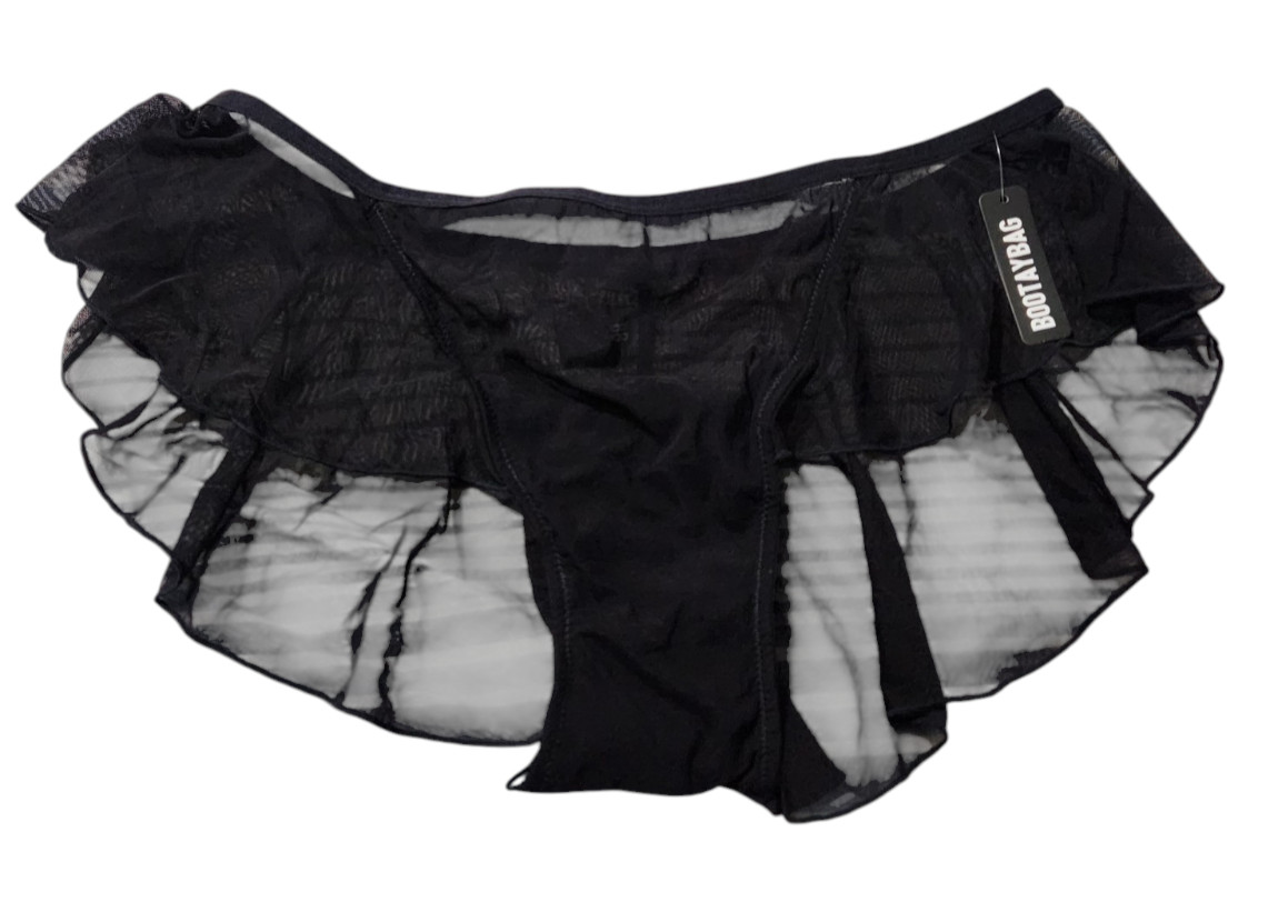 BootayBag Womens M See-Through Ruffle Underwear Panty Black Lightweight