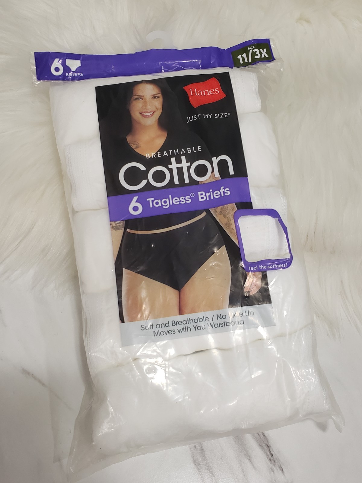 ALL WHITE hanes womens cotton high waisted briefs 6 pkt tagless size 11/3x