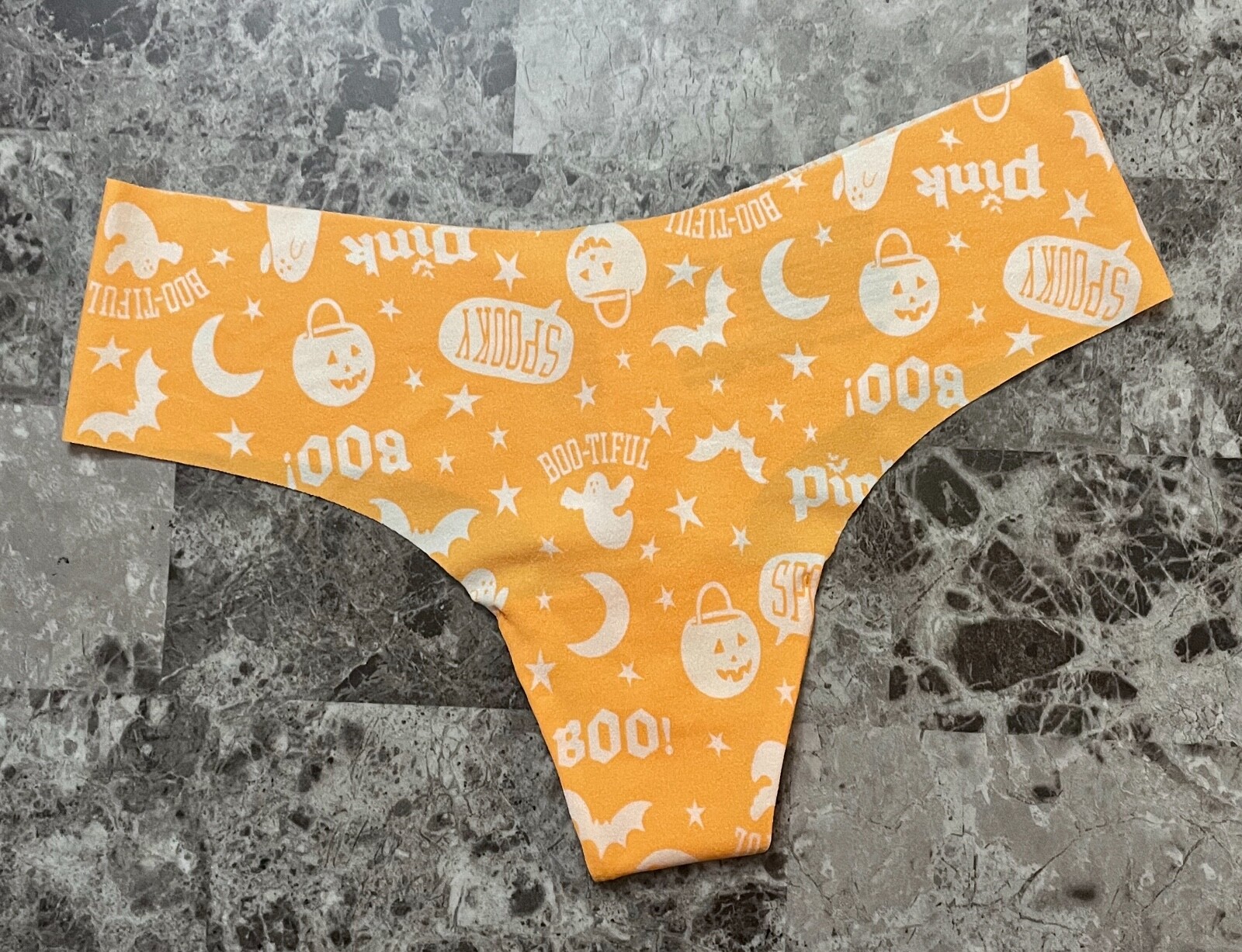 NWOT VICTORIA’S SECRET PINK PUMPKIN BAT GHOST HALLOWEEN NO SHOW THONG PANTIES