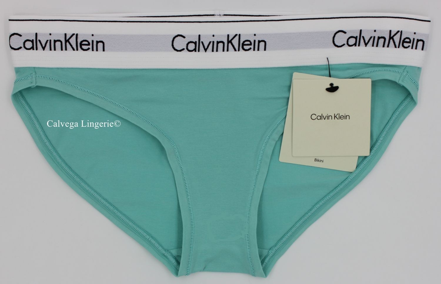 NWT Calvin Klein F3787 “Modern” Logo Cotton Bikini, Light Teal (336)