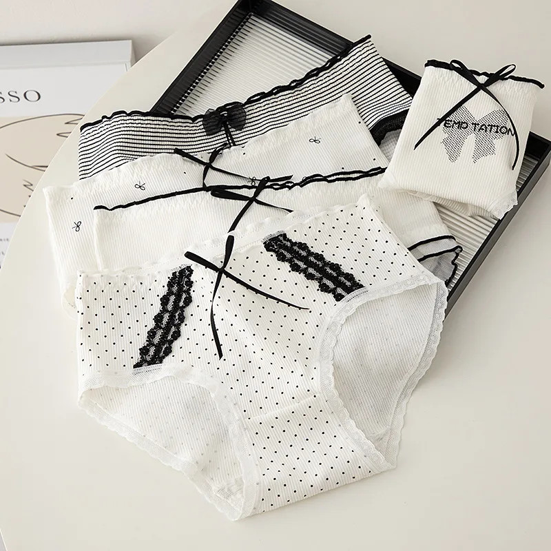 Mid Rise Lace Panties Women’s Bow Detail Seamless Soft Stretch Briefs Underwear