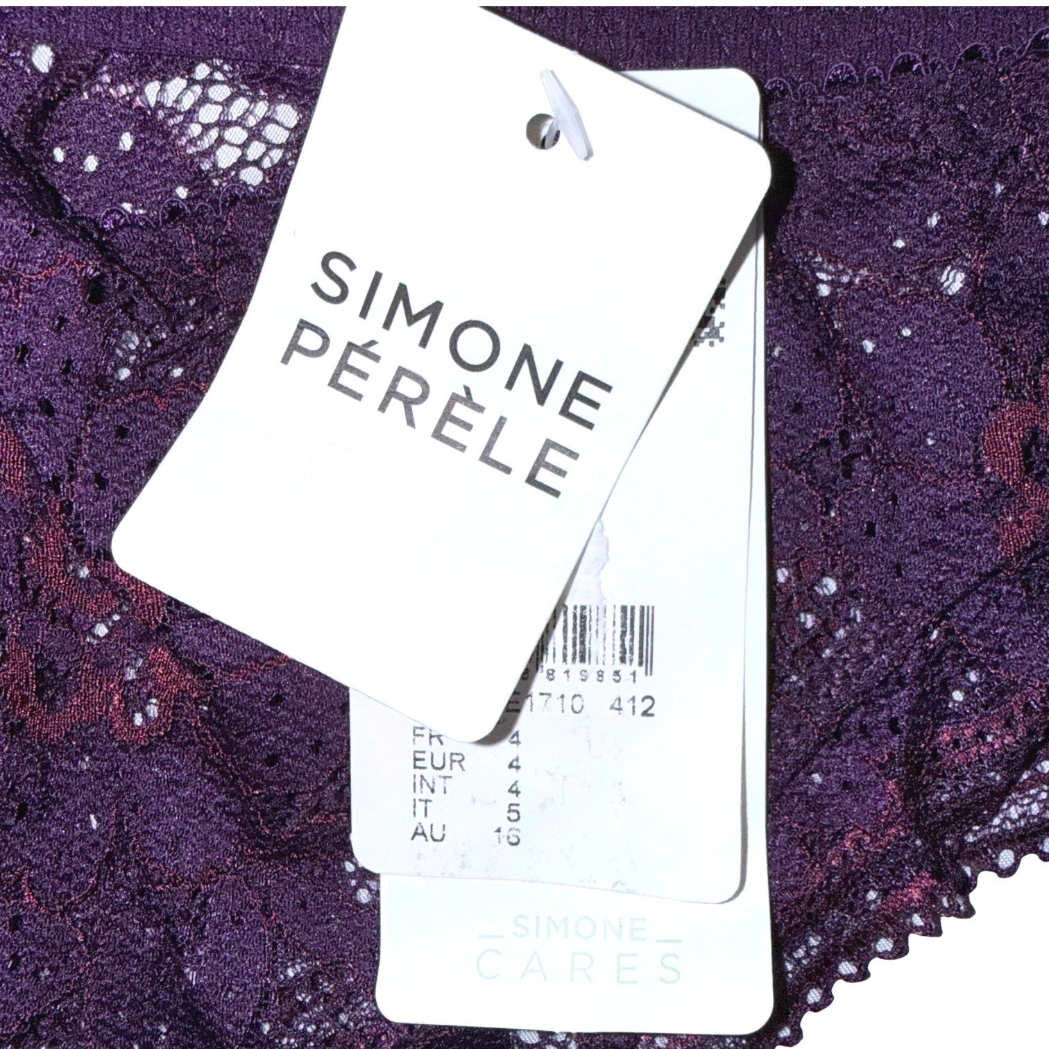 Simone Perele Womens Size 4 Purple Lace Thong NWT