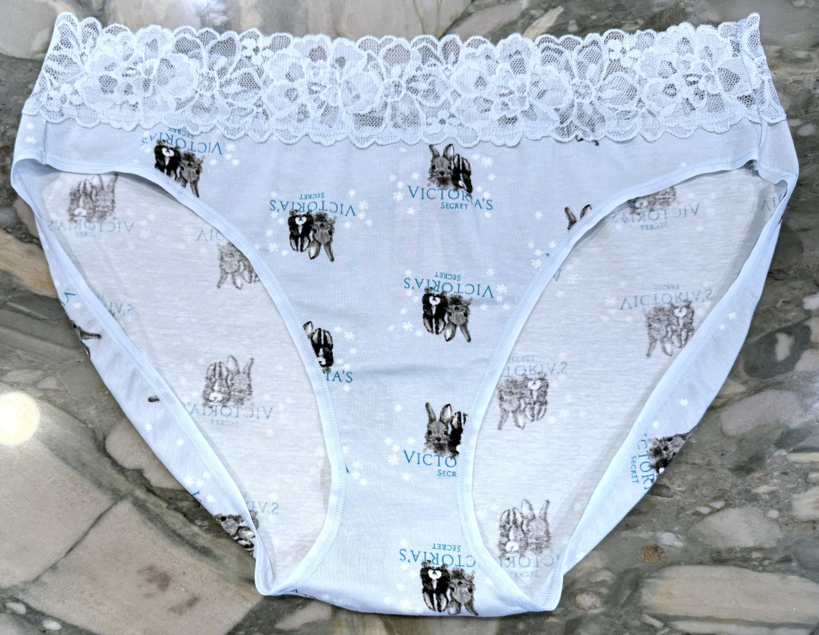 NEW Victoria Secret Modal Cotton Lace Waist High Leg Brief Ballad Blue Bunny XXL