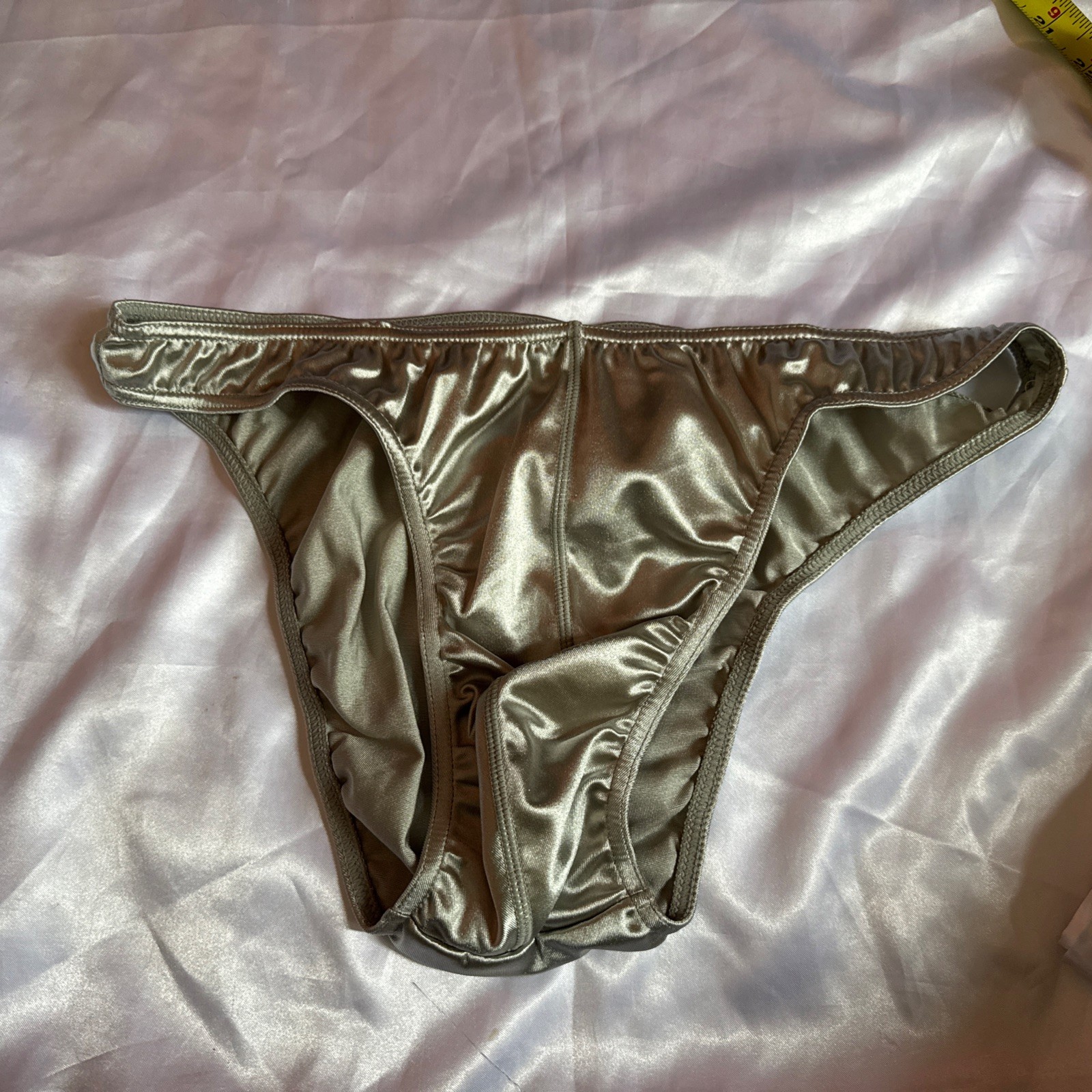 Shiny Satin Silver Men’s Pouch Bikini Brief Panties Sz XL