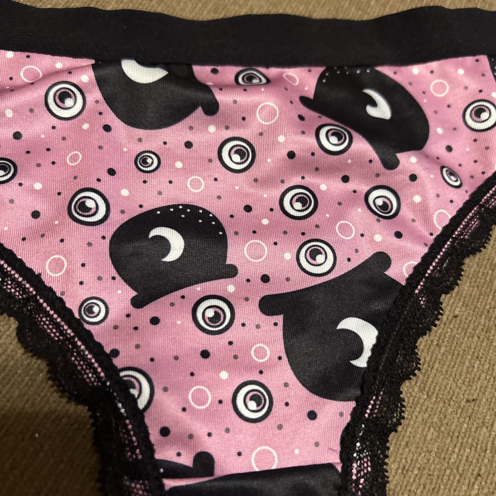 Morvia 3pk lace trim Skater goth Emo Bikini panties Large plus size skulls Pink