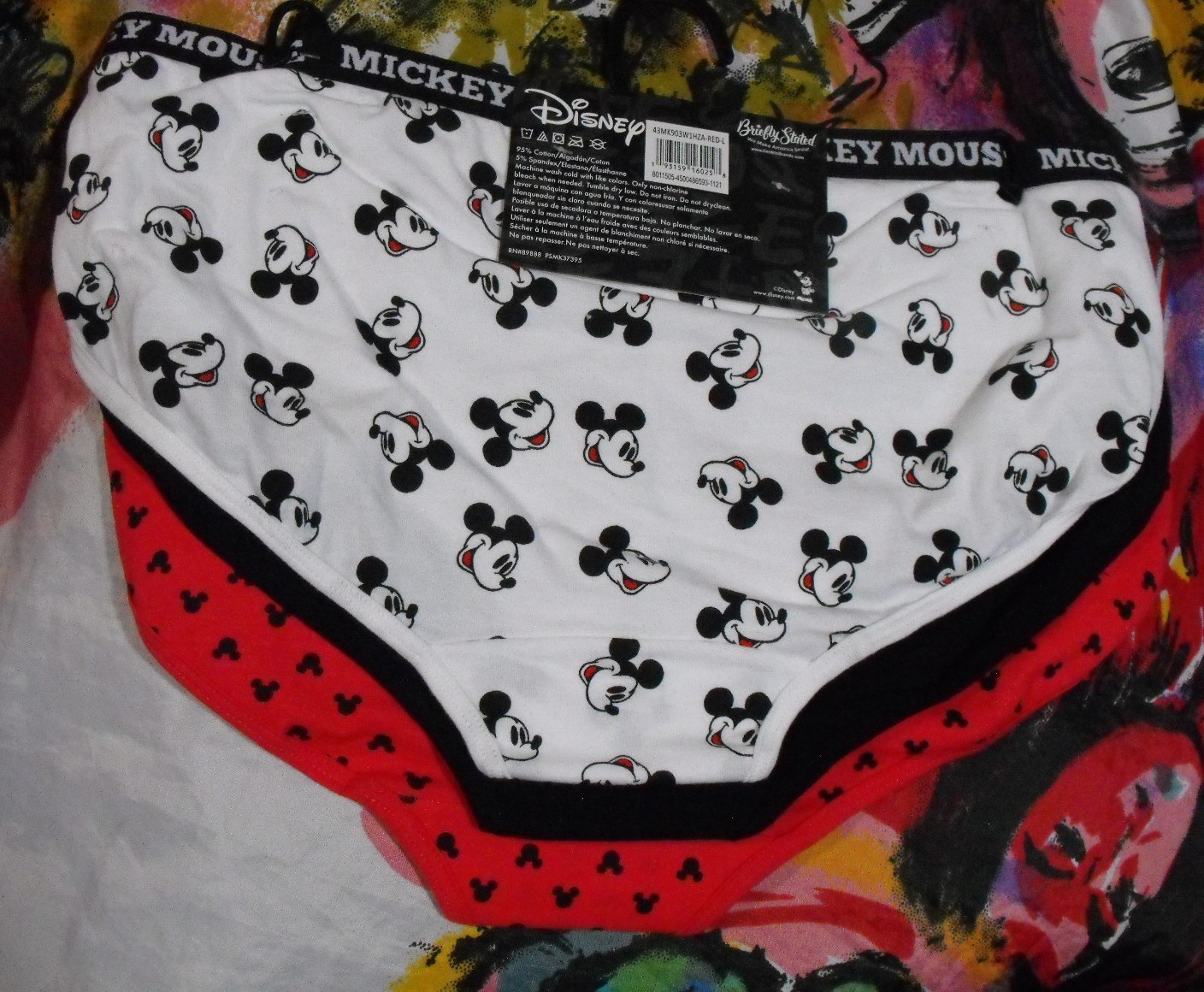 3 DISNEY BRIEFLY STATED 43MK903W1HZA RED MICKEY MOUSE COTTON BOYSHORT PANTIES XL