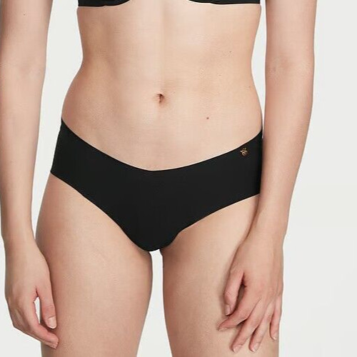 L Dark NOIR Black GOLD VS LOGO Victorias Secret Smooth Edge No Show Cheeky Panty