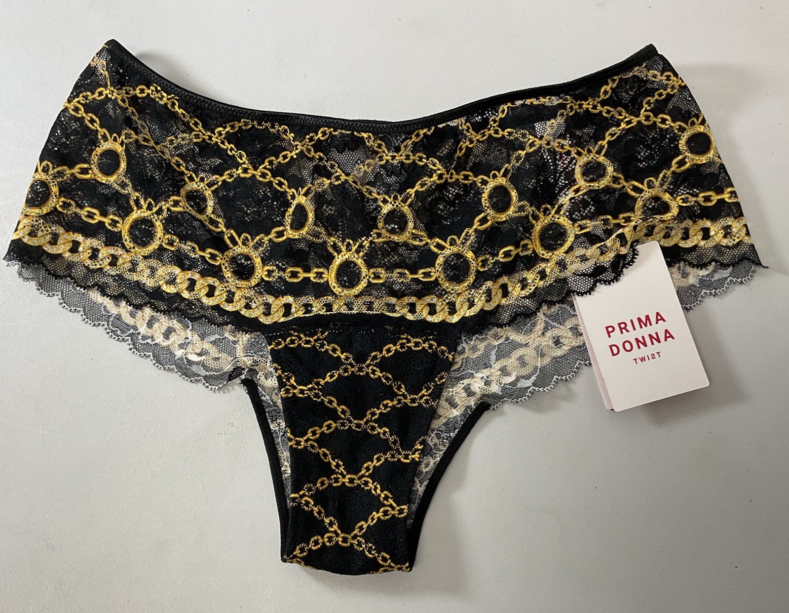 Prima Donna Twist Lace Panties – Black & Gold – UK Size Small (US 6-8) – New