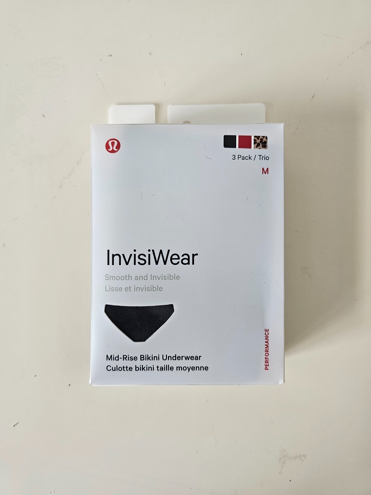 NWT LULULEMON Black Red Leopard Smooth & Invisible InvisiWear MR Bikini 3 Pack M