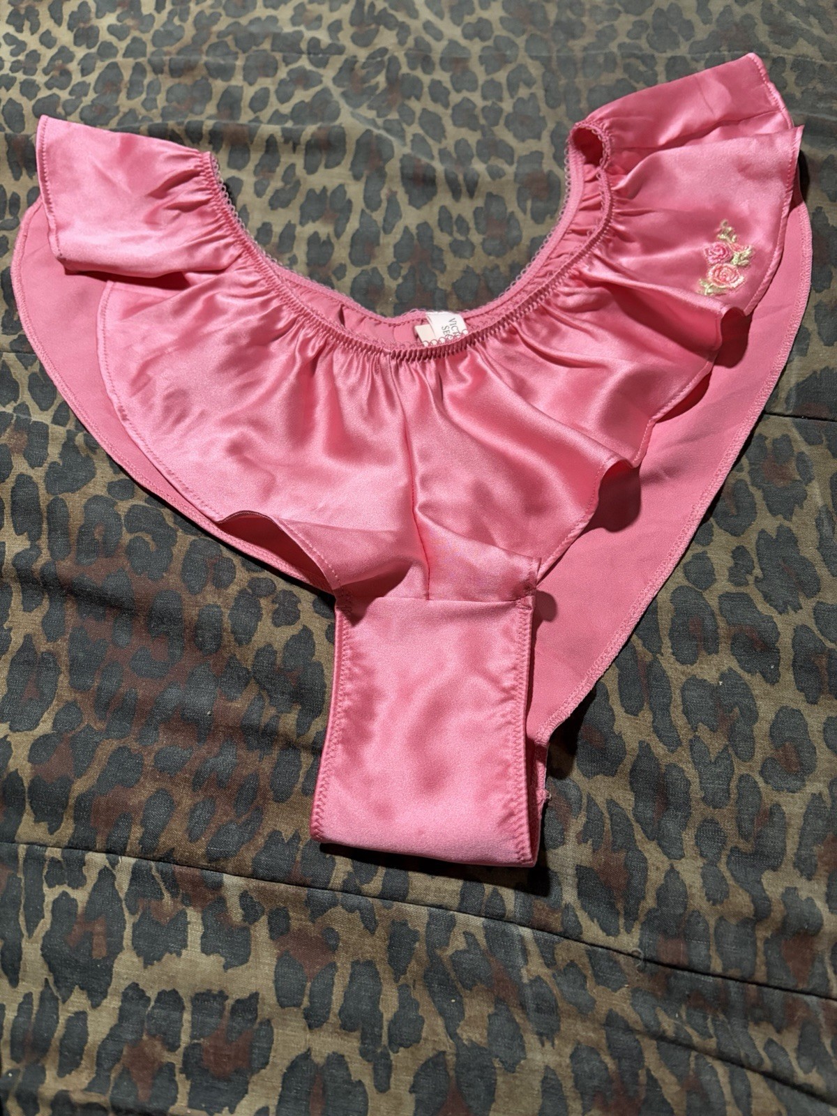 VICTORIA SECRET DREAM ANGELS Pink Satin Roses Flutter High Leg Brazilian NWT