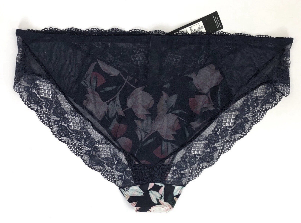 M&S Rosie for Autograph Silk & Lace Floral Print High Leg Knickers 28 Blue BNWT