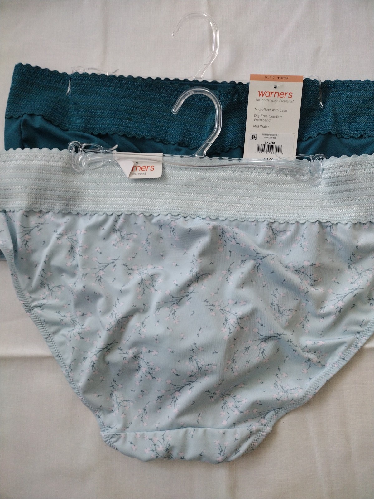 NWT 2 Warners Lace Hipster Panties No Pinching/Problems 5609J Asst Prints 10/3XL