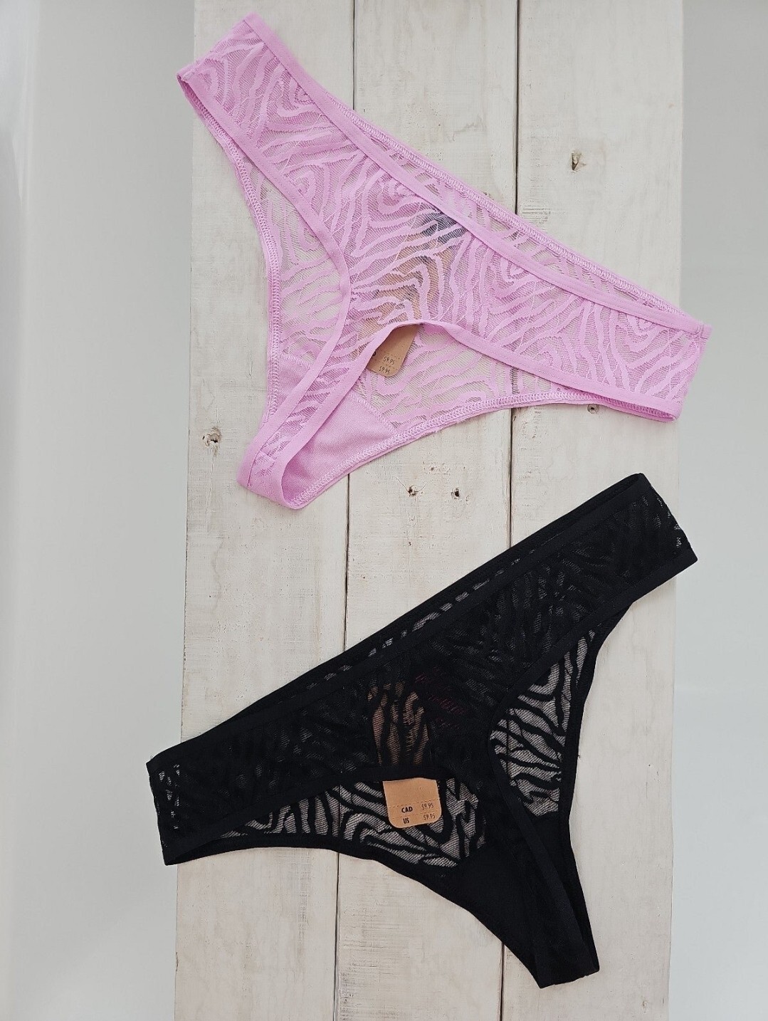 La Senza 2 pair Animal Print Mesh Nylon Thong Panty Black & Lavender Small