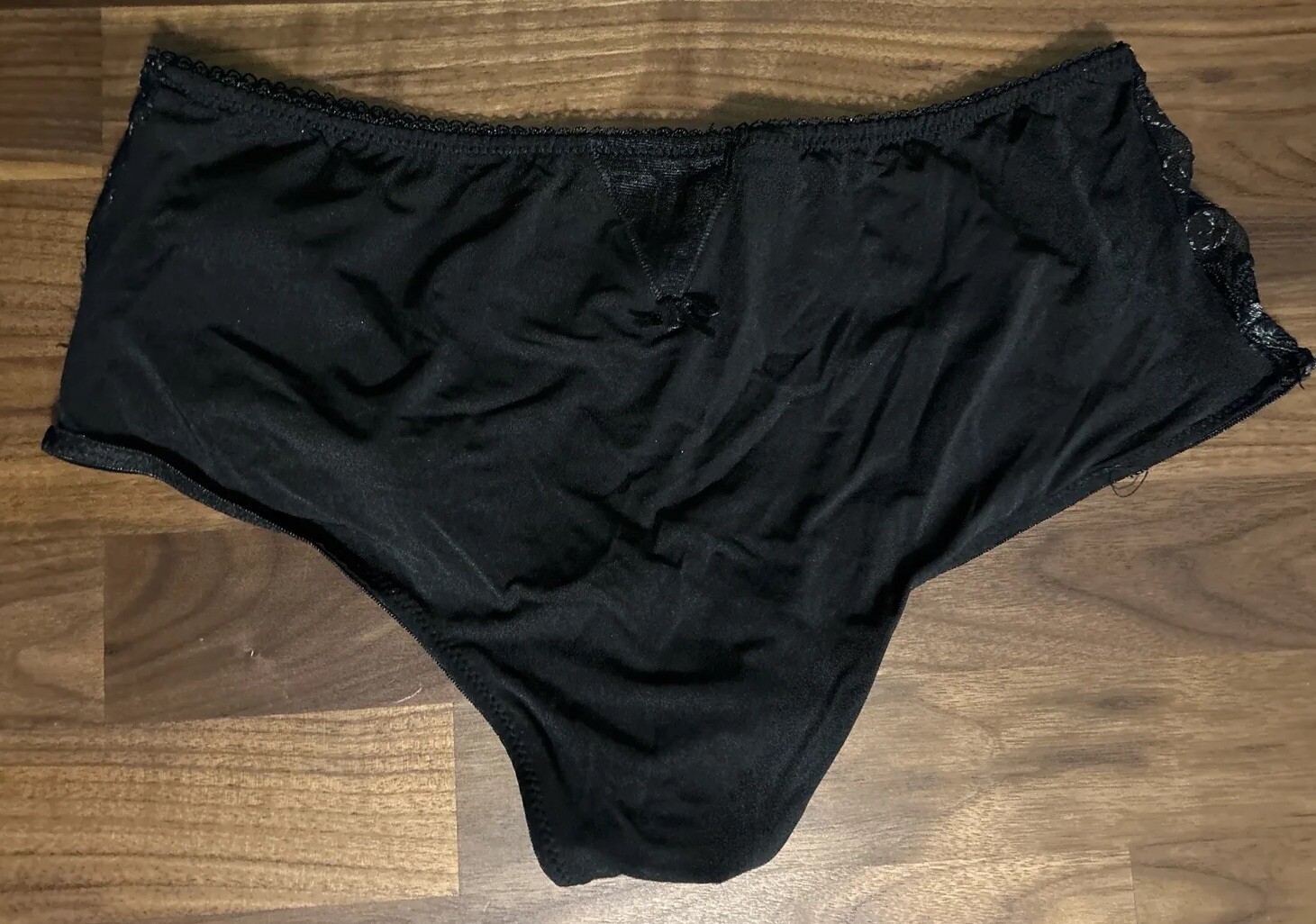 Vtg Donna Loren Panties Med Lace Black Nylon Sissy Second Skin Gold Label
