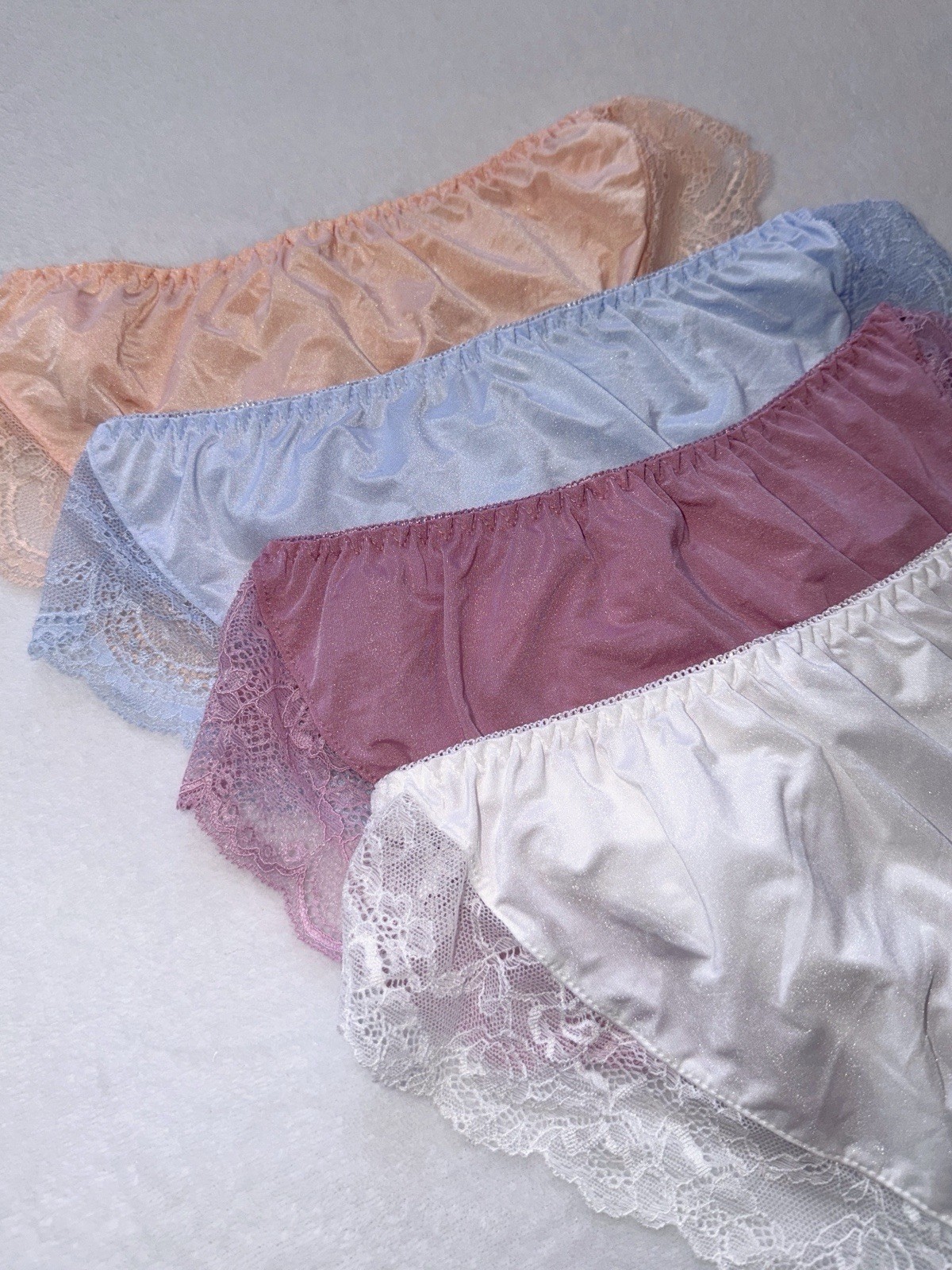 Set Of 4！US-S, M/JP-LL Japanese Embroidery Lace Trim Shiny Smooth Nylon Panties