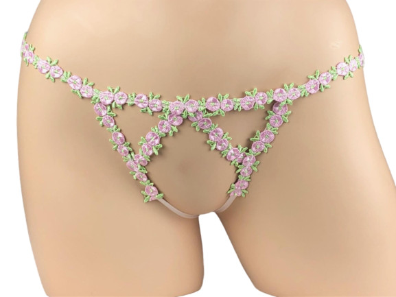 VICTORIA’S SECRET DREAM ANGELS EMBROIDERED CROTCHLESS THONG PANTY XS S M L XL
