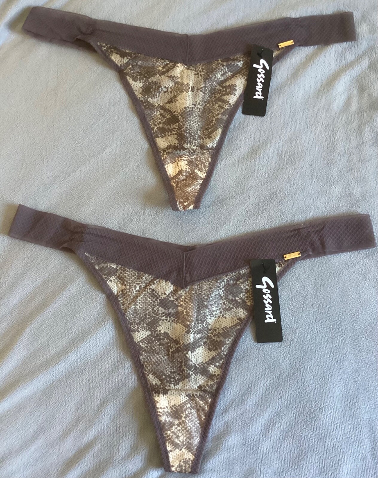 Gossard Glossies – x2 Light Brown & Beige Snake Print Thongs Size XL – BNWTS