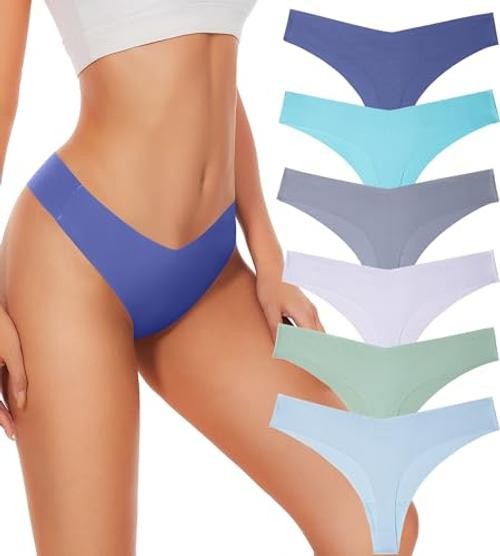 Seamless Thongs For Women V-waisted No Show Thong Medium Multicolored-b1-6pack