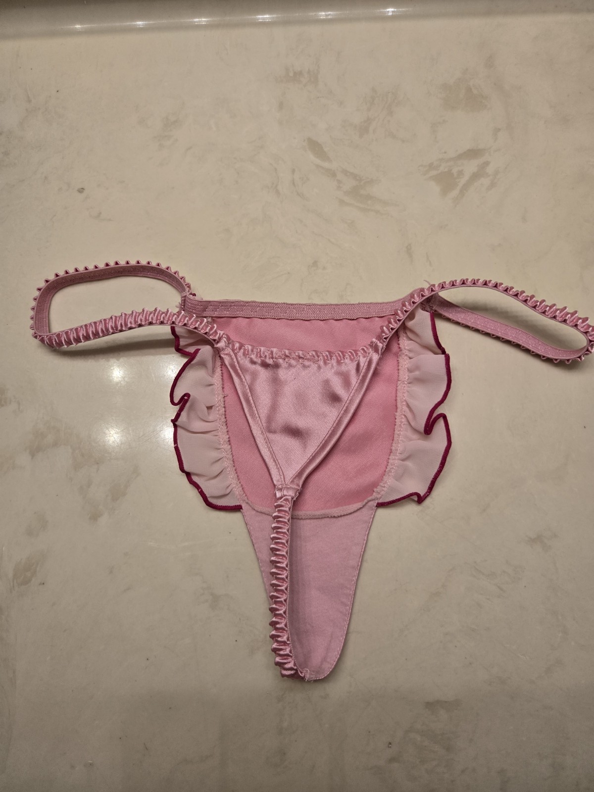 Vintage Native Intimates Pink Satin Thong Size Small