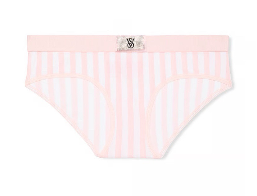 Victoria’s Secret SHINE PATCH Logo Cotton Hiphugger Panty Iconic Pink Stripe, M