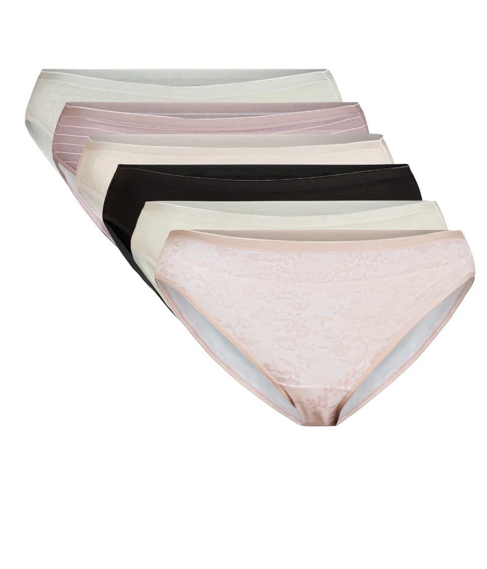 Joyspun Women’s Cotton-Blend Hi-Cut Bikini Panties, 6-Pack, Sizes S-XXXL