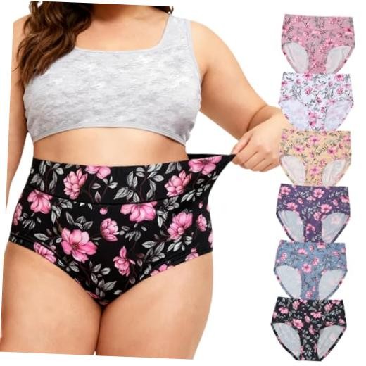 Womens Underwear XL-5XL Plus Size 4X-Large 6 Pack Floral Print Panties Blue