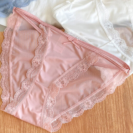 5PCS/LOT Sexy Ladies Womens Sheer Satin Panties Brief Bikini Lace Trim Underwear