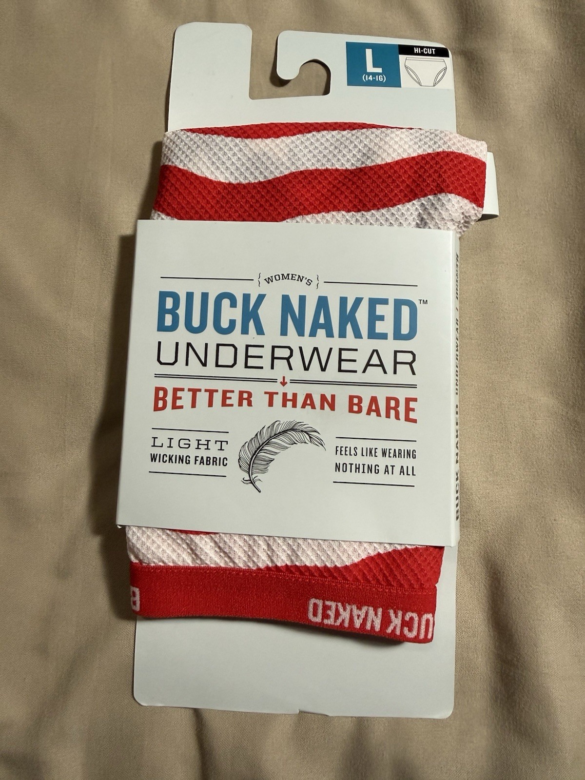 Duluth Trading Co Buck Naked Hi-Cut Panties L Red White Striped Moisture Wicking