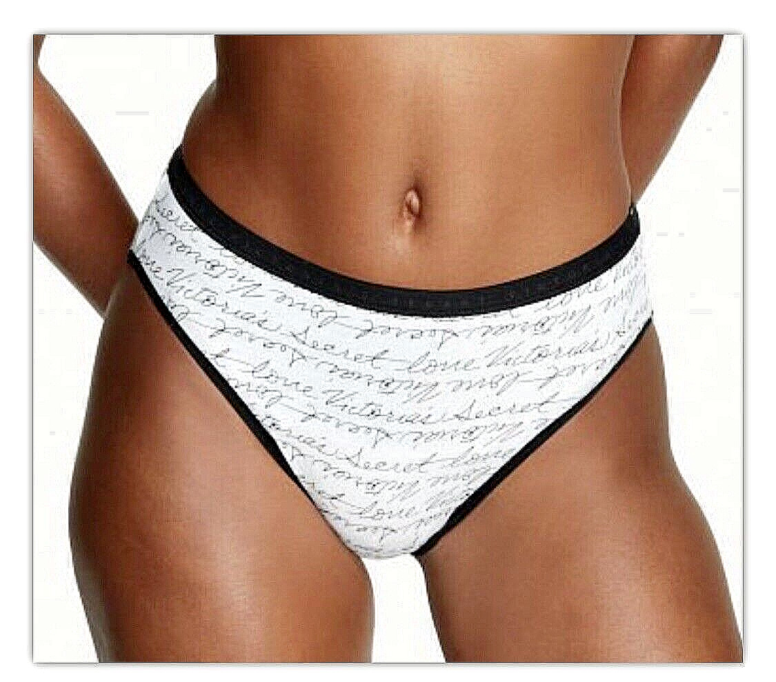 NWT VICTORIA’S SECRET STRETCH COTTON HIGH-LEG BRIEF PANTY GRAPHIC SIG WHT/BLK XL