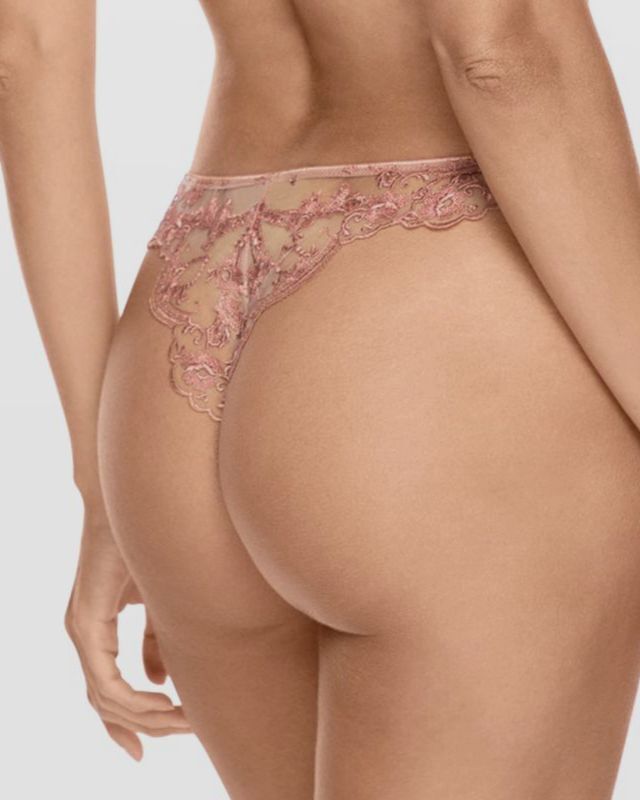 $165 I.D. Sarrieri Women’s Pink Lolita Embroidered Tulle Thong Panties Size 4/XL