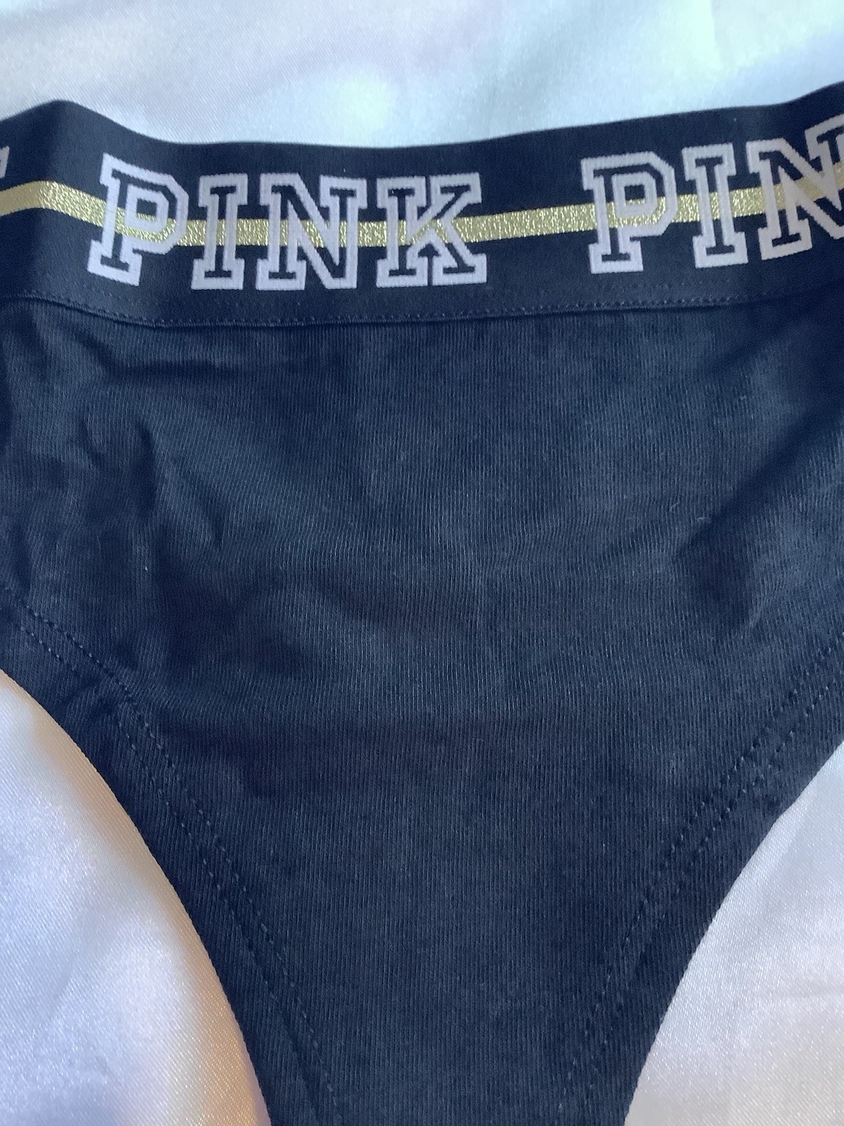 Victoria’s Secret PINK Women’s Thong Panties Black Gold Glitter Logo 1pk Large
