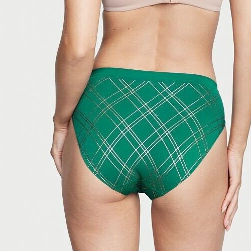 L Green Plaid SHINE SEAMLESS NOSHOW Victorias Secret HighLeg Waist Brief Panty