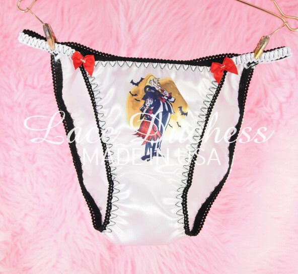 VTG 80s style sissy SATIN Beetle Juice Halloween White string bikini Panties