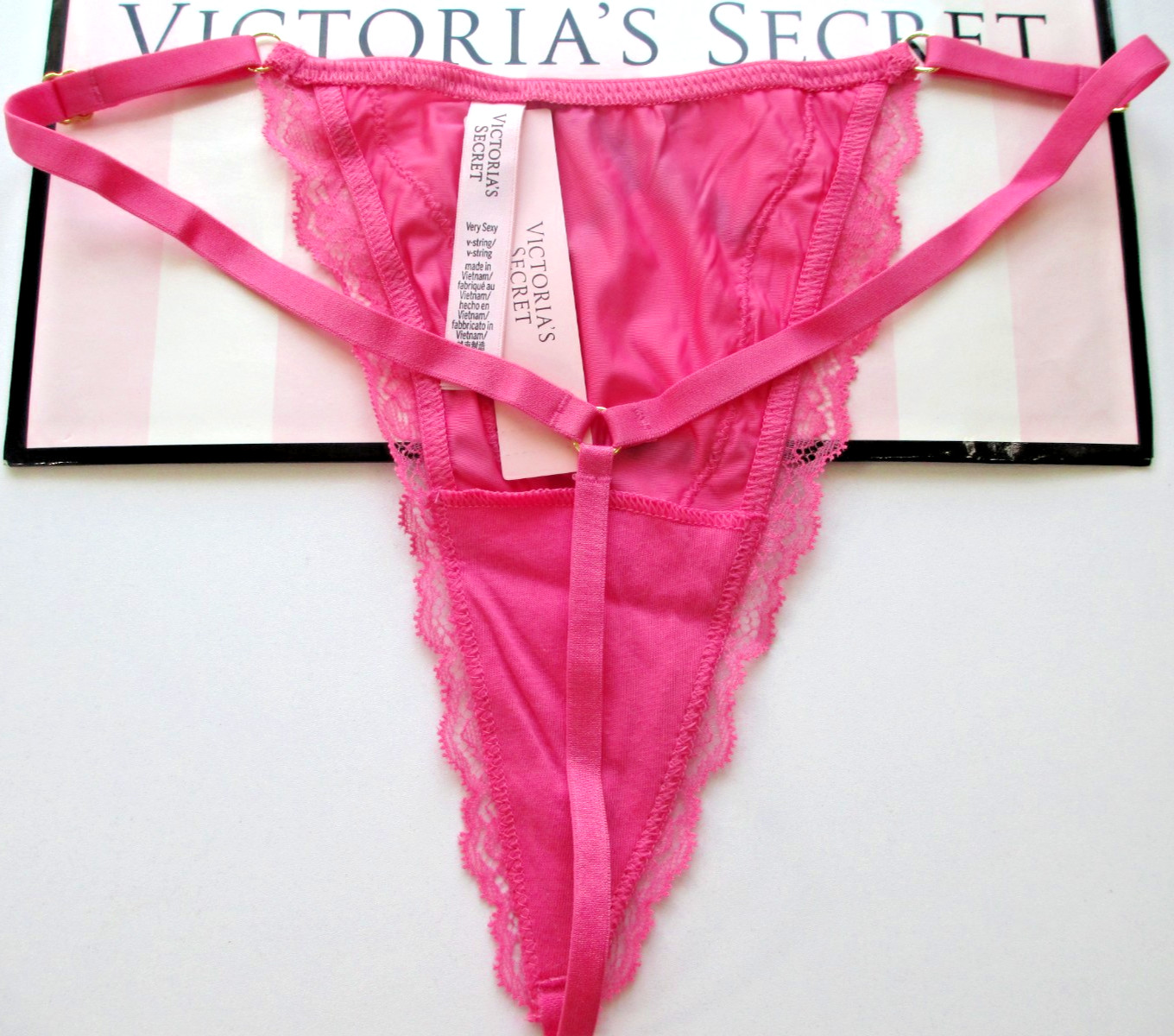 VICTORIA’S SECRET VERY SEXY V-String Thong Panty S M L XL Pink NWT Lace Trim VS