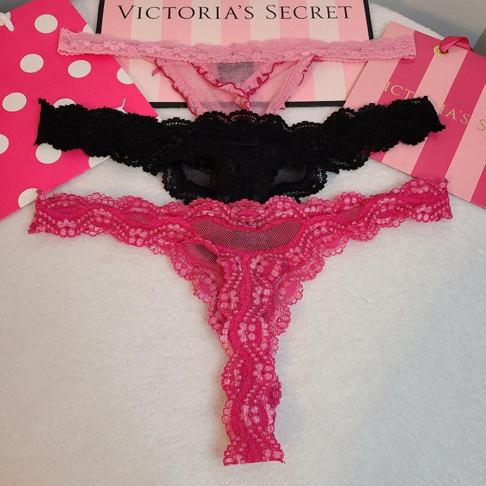 VTG VS Sexy Little Things 3pk Sexy Lace Thong Panties Size M Black Pink
