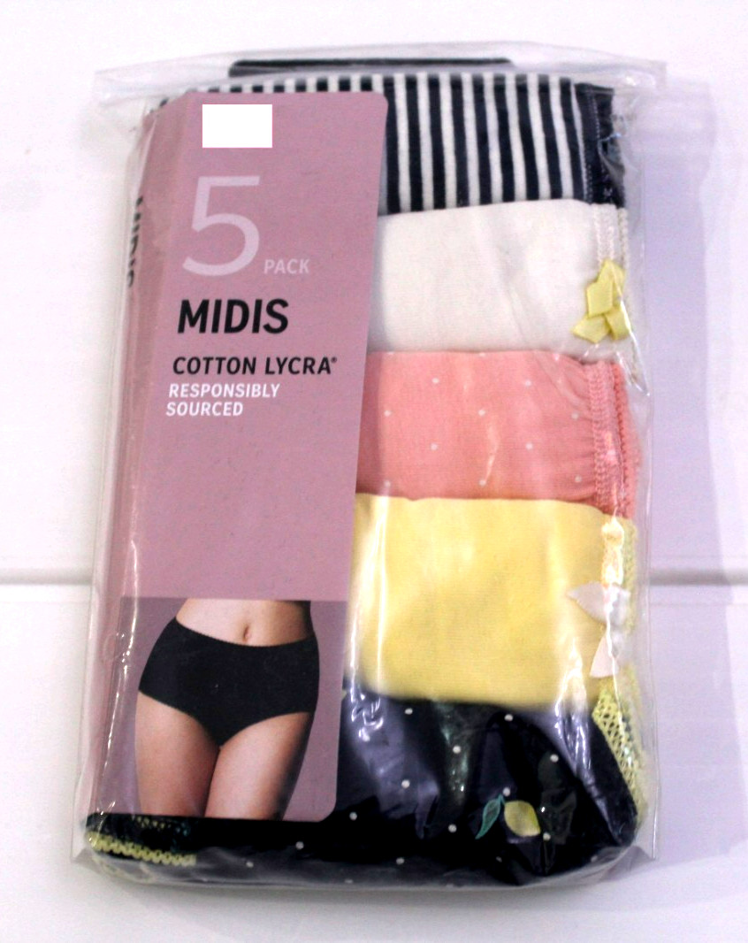 Ex M&S Ladies 5 Pack Supersoft Cotton Lycra Midis Briefs Knickers Size 12 to 18