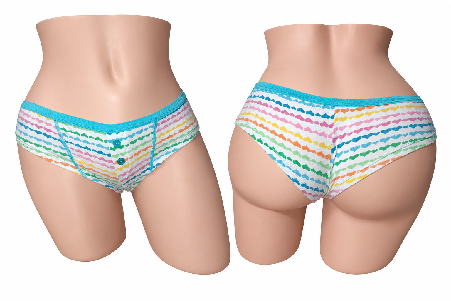 Charlotte Russe Y2K Women’s 6 Boybrief Panties White Rainbow Stripe Low Rise Cut