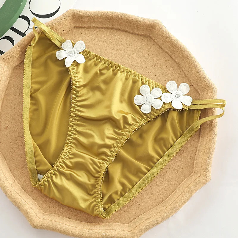 Low Rise Satin Floral Panties Seamless Women Soft Stretch Breathable Comfort
