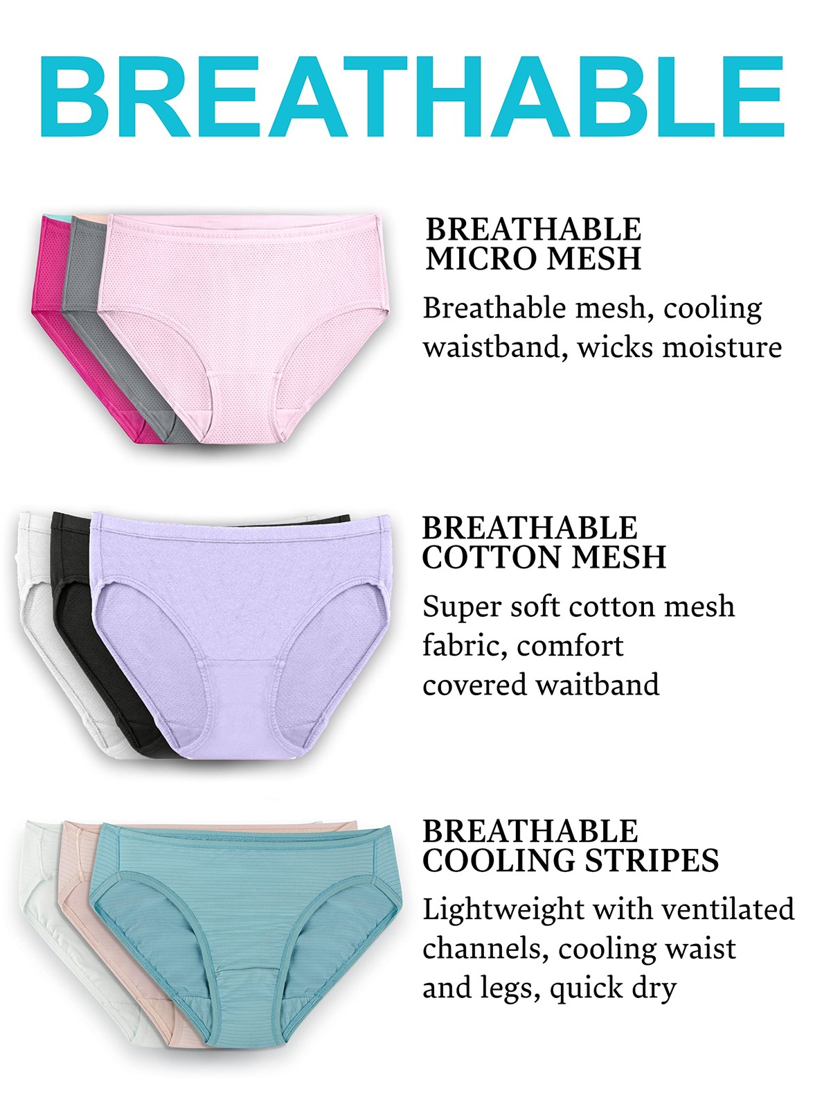 Fruit of the Loom womens Breathable (Regular & Plus Size) Bikini Style